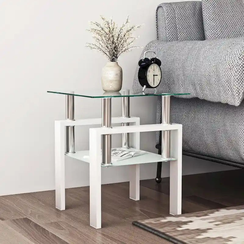 Modern Tempered Glass Tea Table Coffee Table End Table Square Table - 17.72L x 17.72 W x 20.5 H,