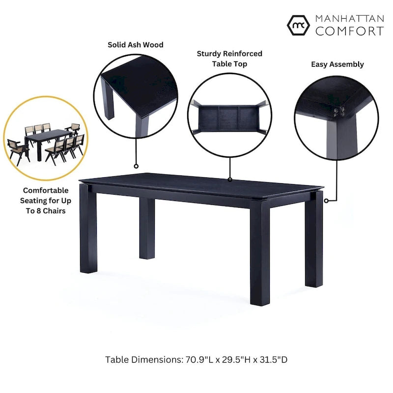 Table de salle à manger moderne en bois massif de 180 cm