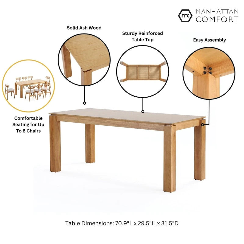 Table de salle à manger moderne en bois massif de 180 cm