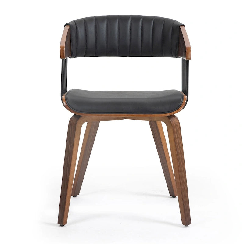 Chaise de salle à manger en similicuir noir avec cadre et pieds en bois de noyer