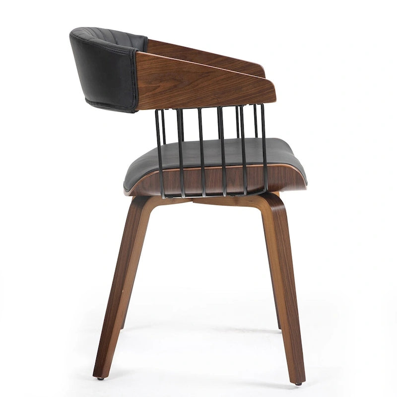 Chaise de salle à manger en similicuir noir avec cadre et pieds en bois de noyer