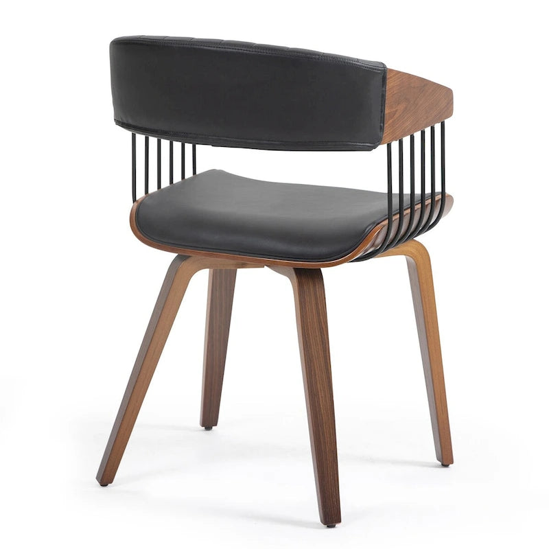 Chaise de salle à manger en similicuir noir avec cadre et pieds en bois de noyer