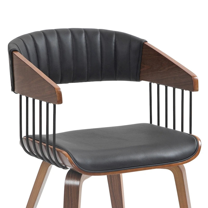 Chaise de salle à manger en similicuir noir avec cadre et pieds en bois de noyer