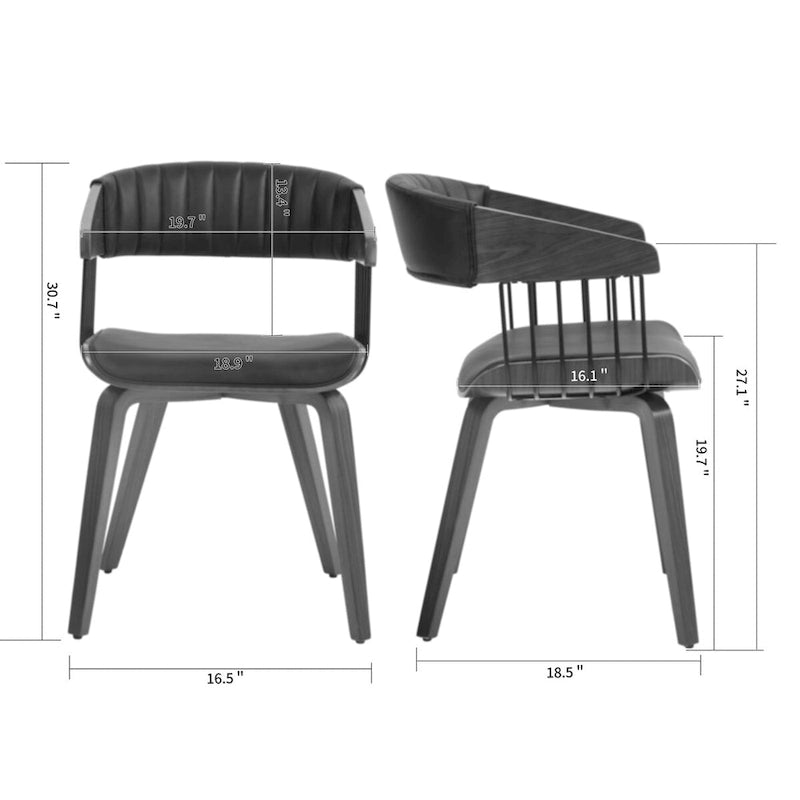 Chaise de salle à manger en similicuir noir avec cadre et pieds en bois de noyer